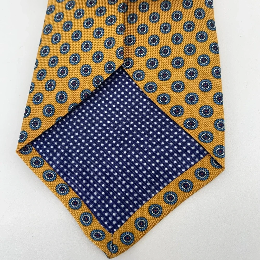 Eton Tie Mens One Size Yellow Blue Patterned Silk Classic Necktie Italy Made NWT